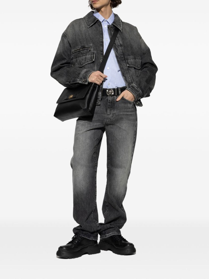 Versace Cropped Denim Jacket With Washed Black Finish