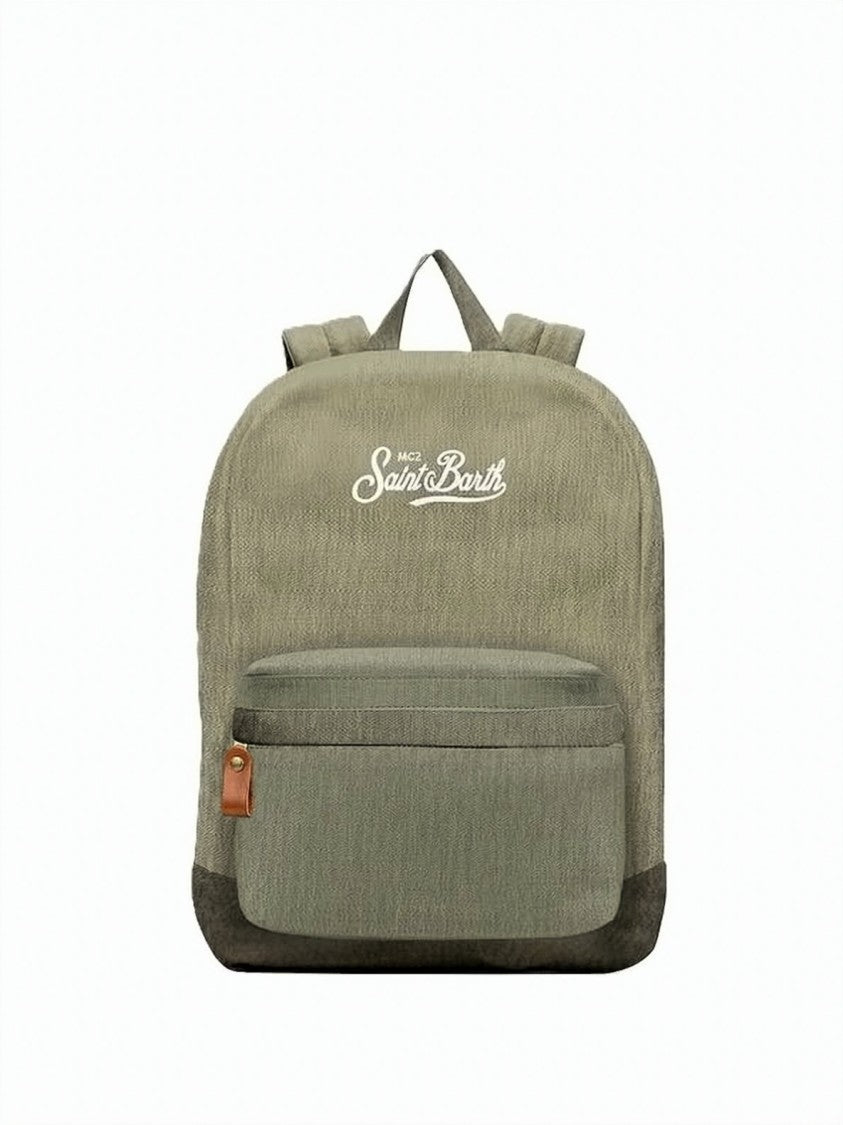 Mc2 Saint Barth Backpack In Muted Olive Tones With Textured Fabric