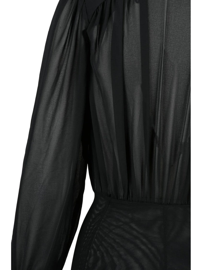 Elisabetta Franchi Black Polyester Deep V-Neck Bodysuit