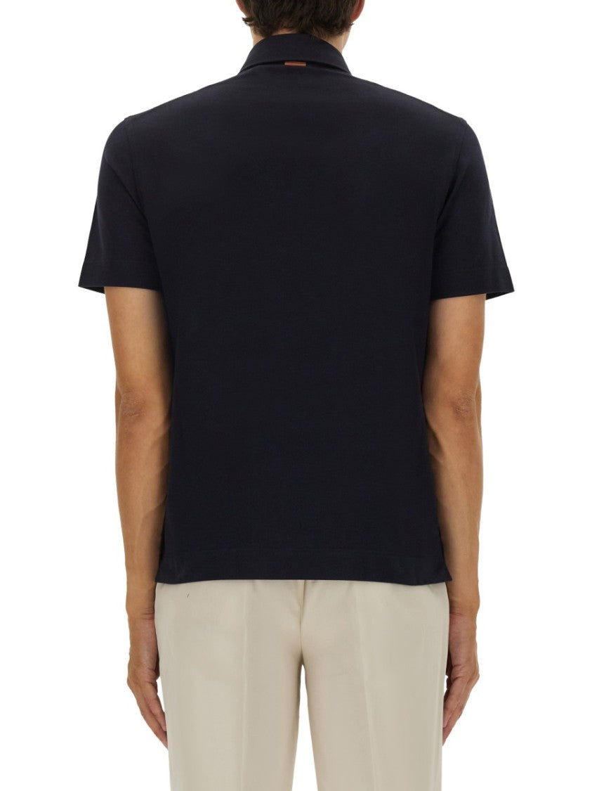 Zegna Classic Black Cotton Polo Shirt