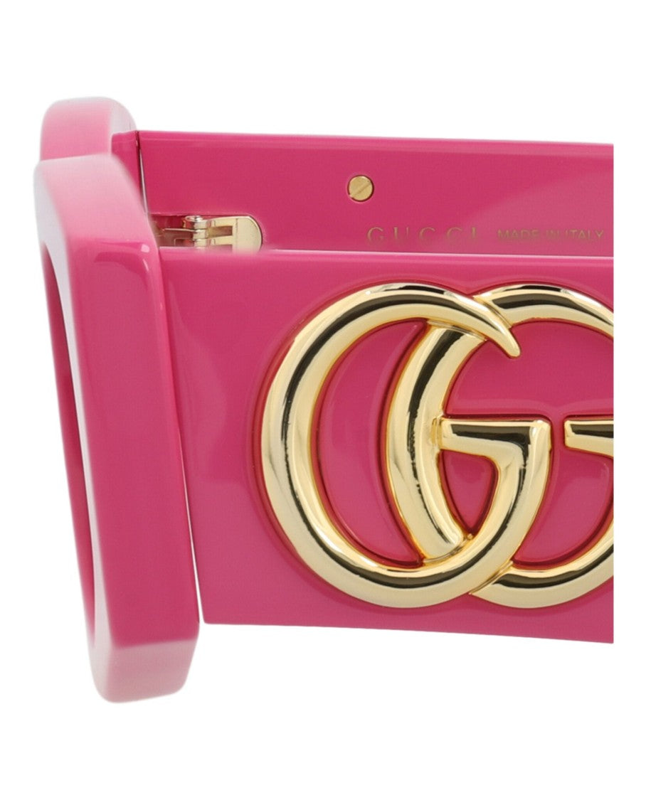 Gucci Square-Frame Sunglasses In Vibrant Pink With Gold Logo