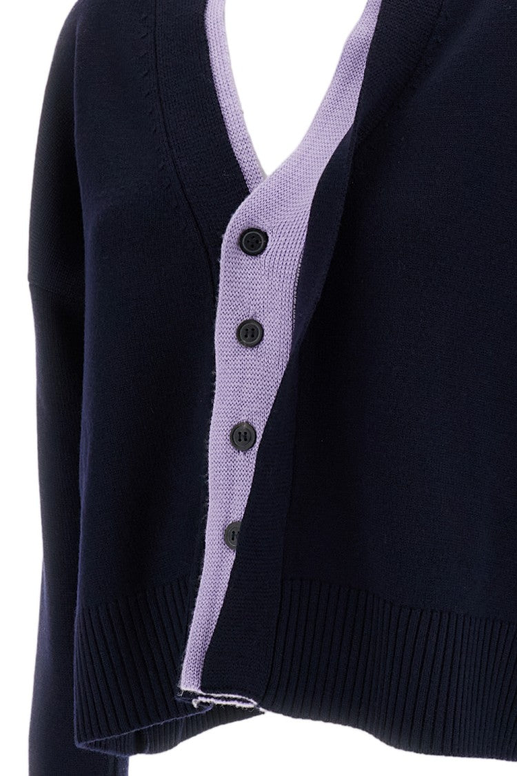 Plan C Blue Lilac Layered V-Neck Wool Cardigan