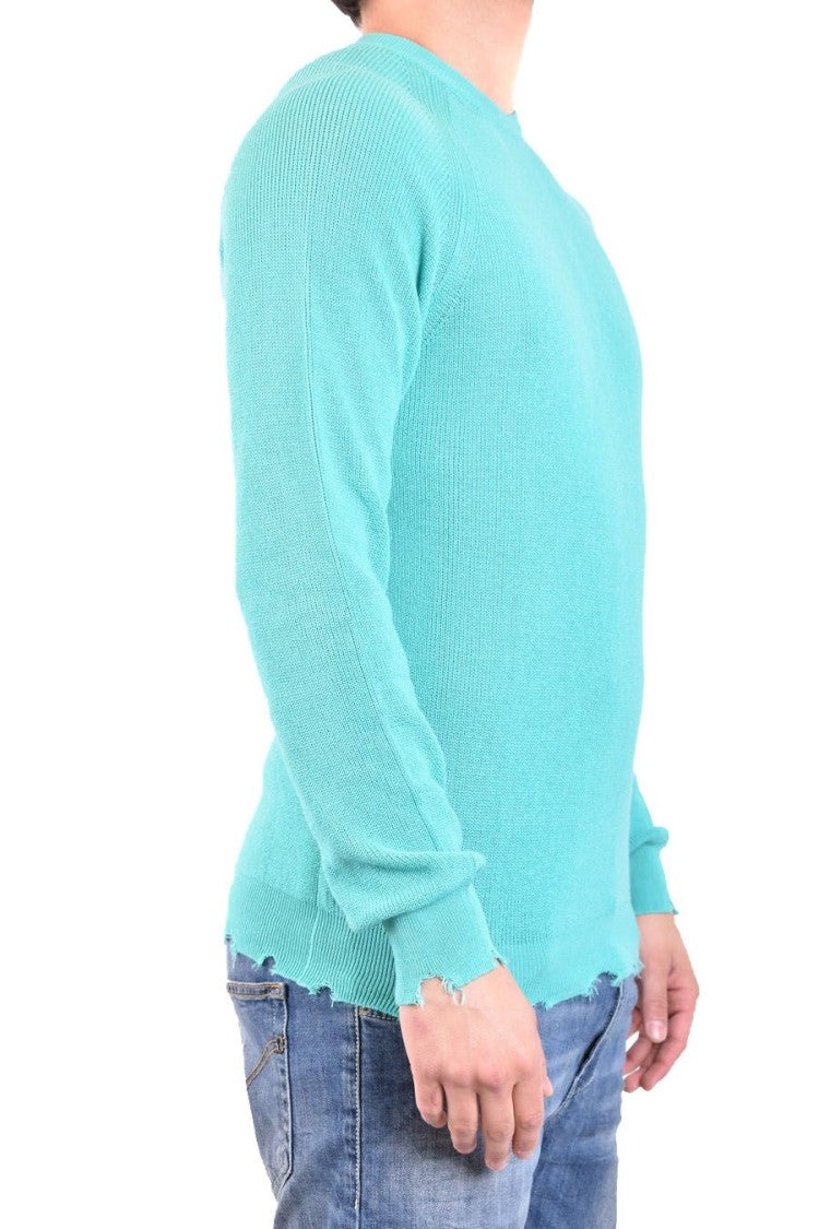 Laneus Ribbed Cotton Knit Sweater Distressed Finish