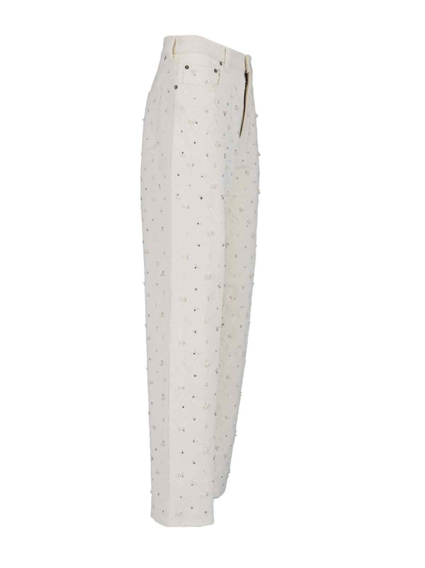 Golden Goose High-Waisted White Denim Jeans With Crystal Embellishments