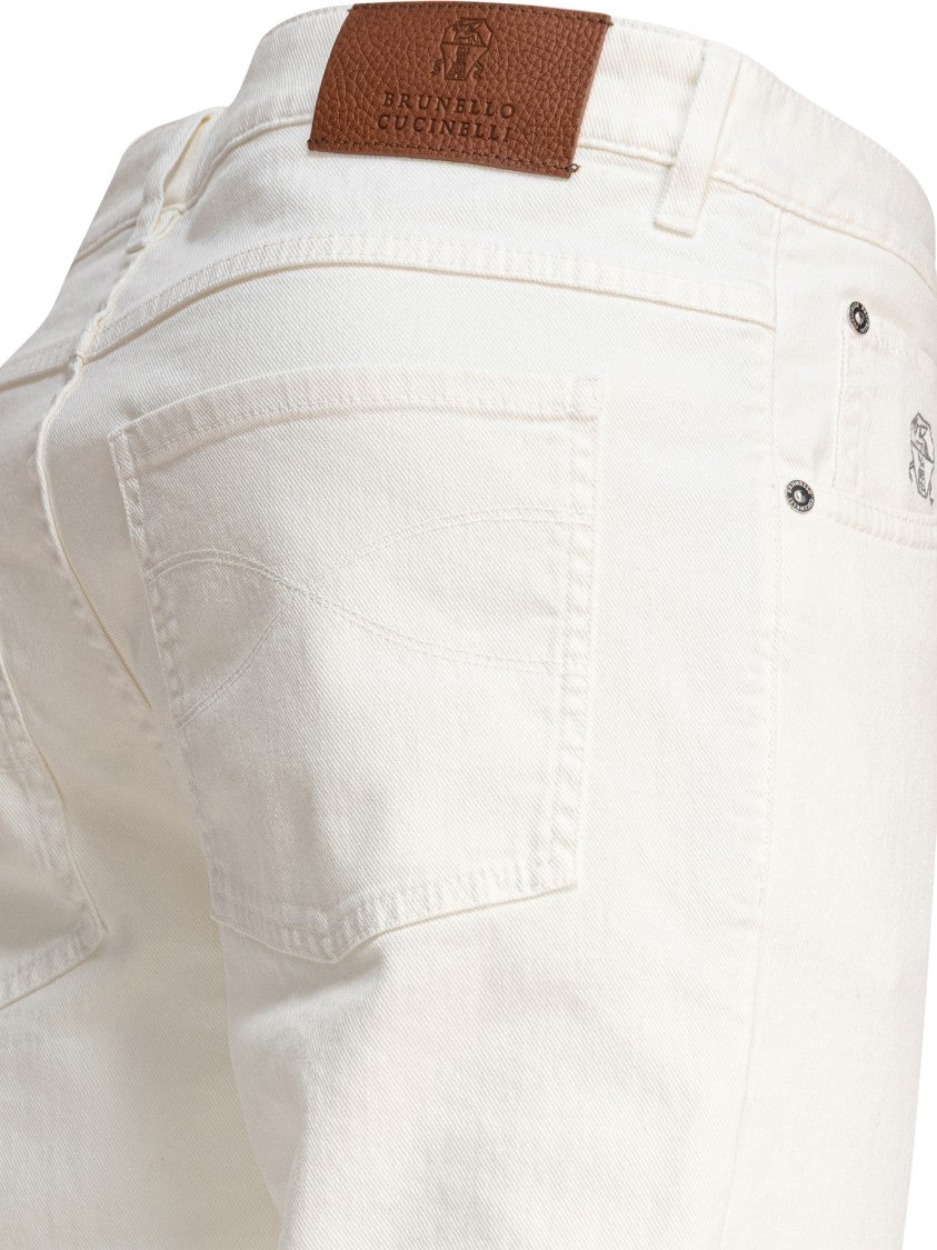 Brunello Cucinelli Slim Fit White Jeans With Design