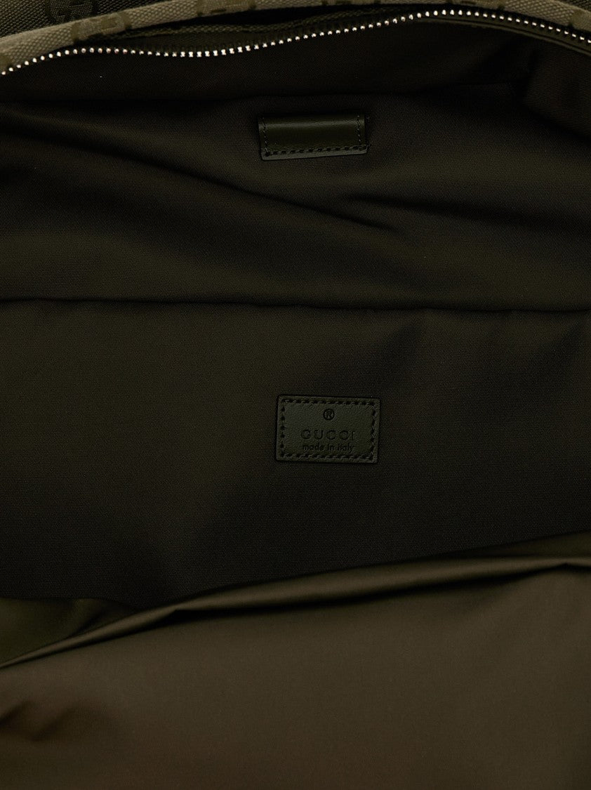Gucci Medium Gg Fabric Backpack With Leather Accents