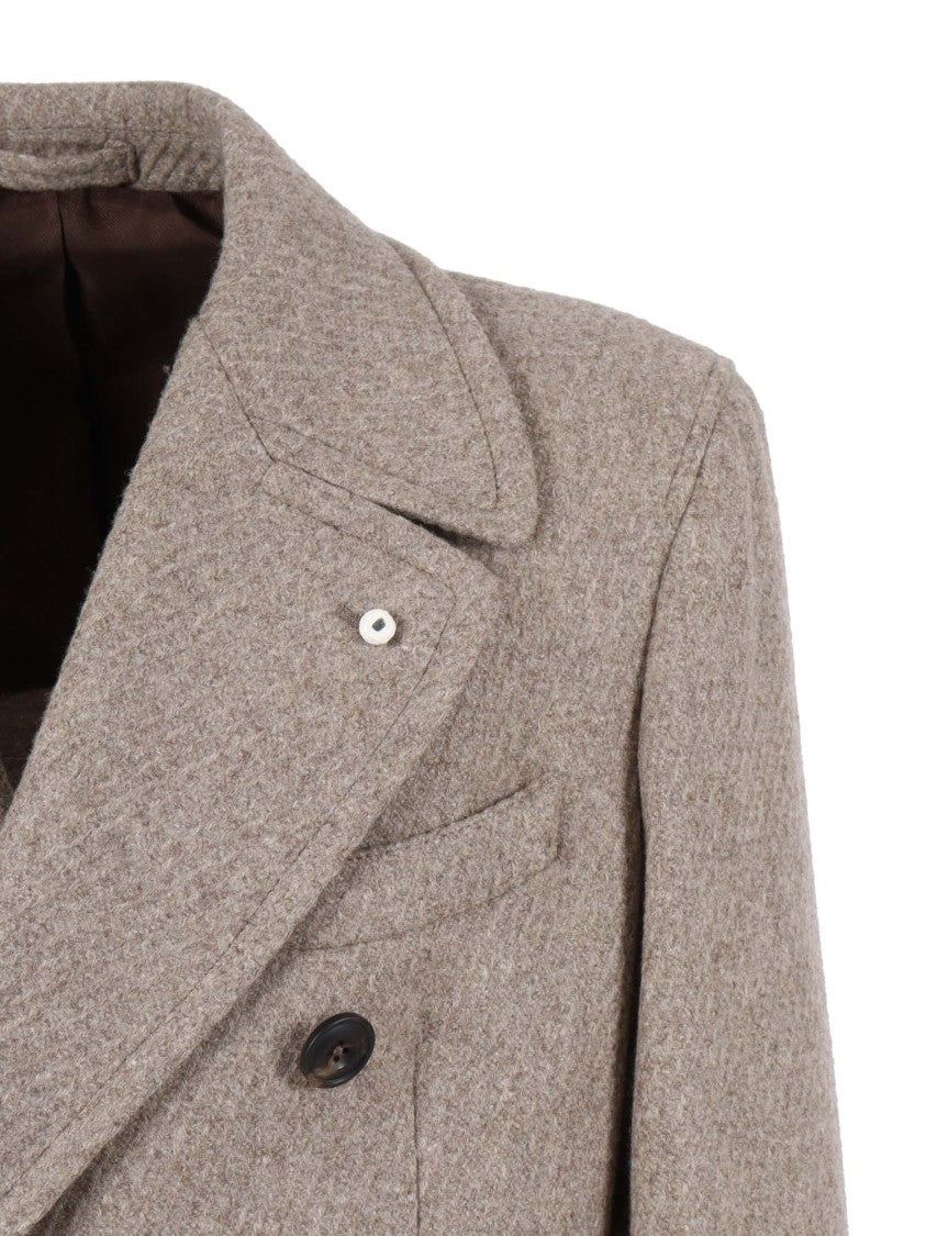 Brando-Lubiam Tailored Double-Breasted Coat In Textured Wool-Cashmere Blend