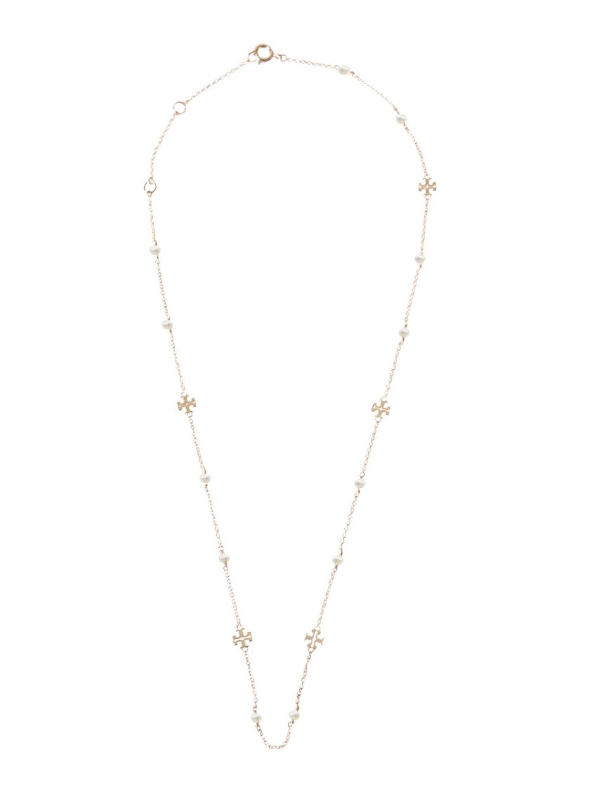 Tory Burch Kira Cultured Pearls Brass Charm Necklace