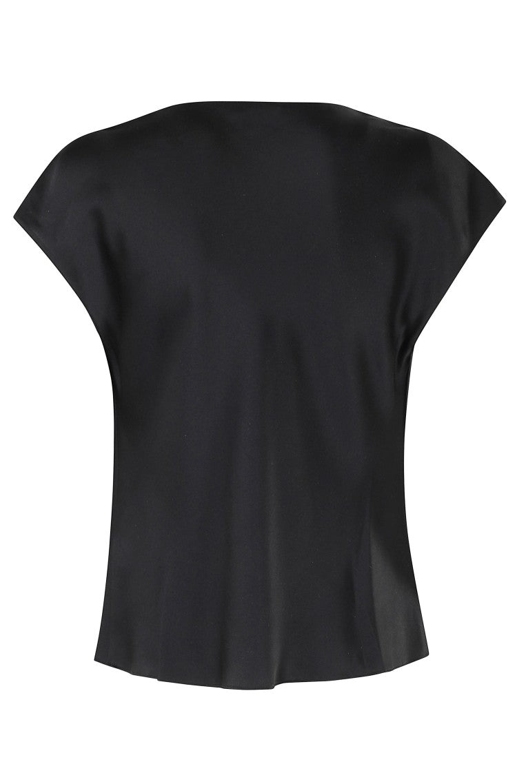 Vince Black Cowl Neck Cap-Sleeve Silk Blouse