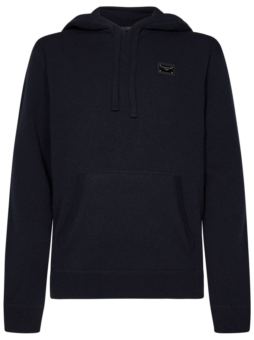 Dolce & Gabbana Hooded Sweater In Midnight Blue Wool-Cashmere Blend