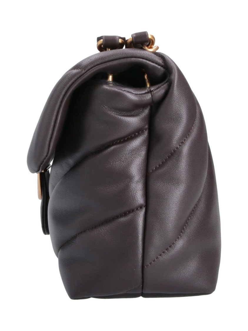 Pinko Padded Brown Leather Love Classic Puff Bag