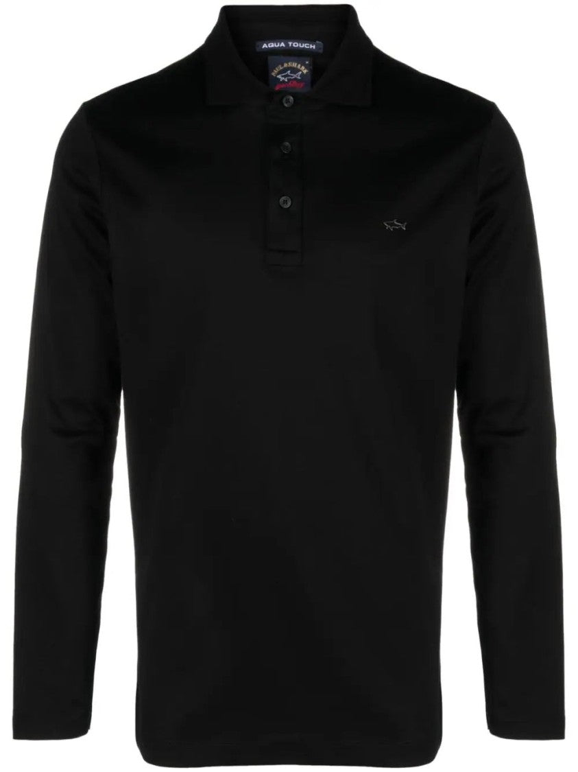Paul & Shark Classic Black Long Sleeve Polo With Tailored Fit