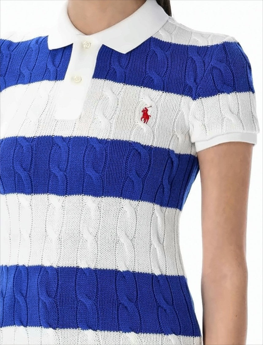 Polo Ralph Lauren Short-Sleeved Knit Top With Polo Collar And Cable Knit Texture
