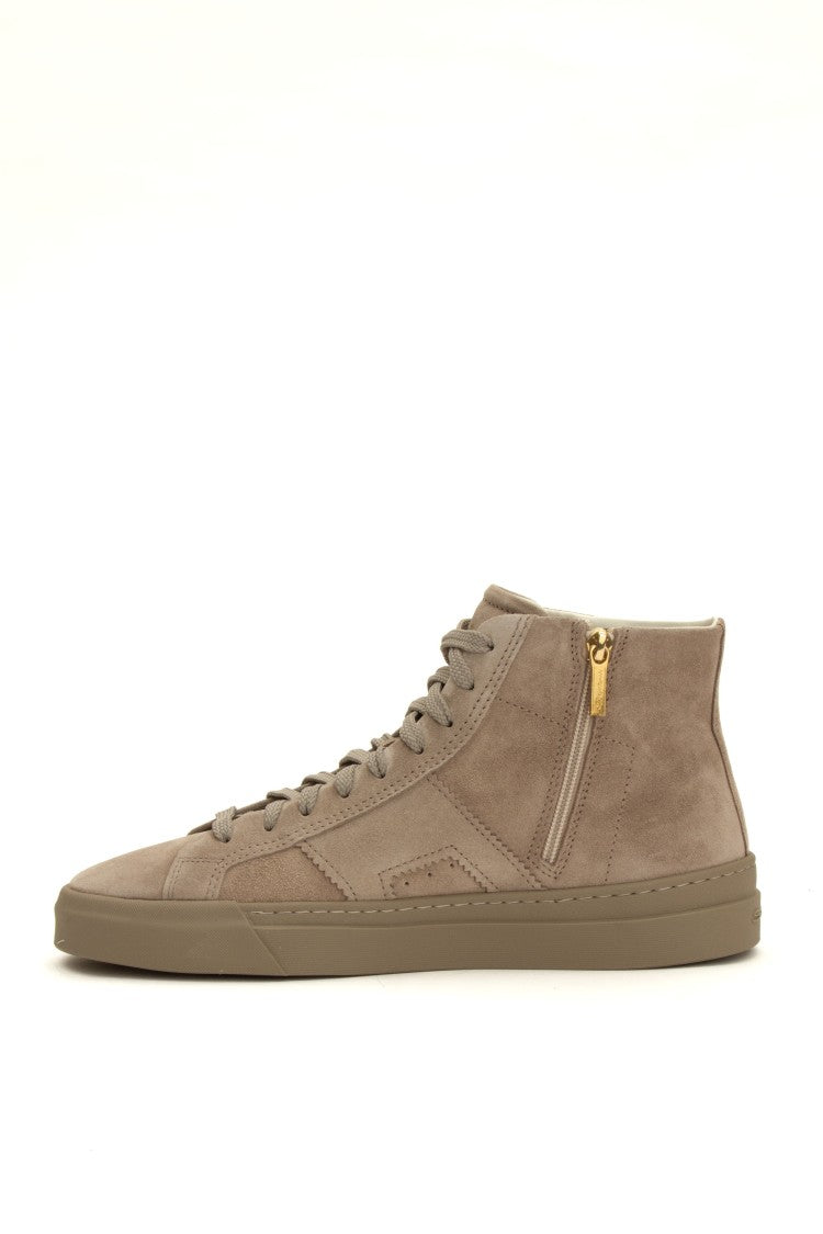 Santoni Mid-Top Suede Double-Buckle Sneakers