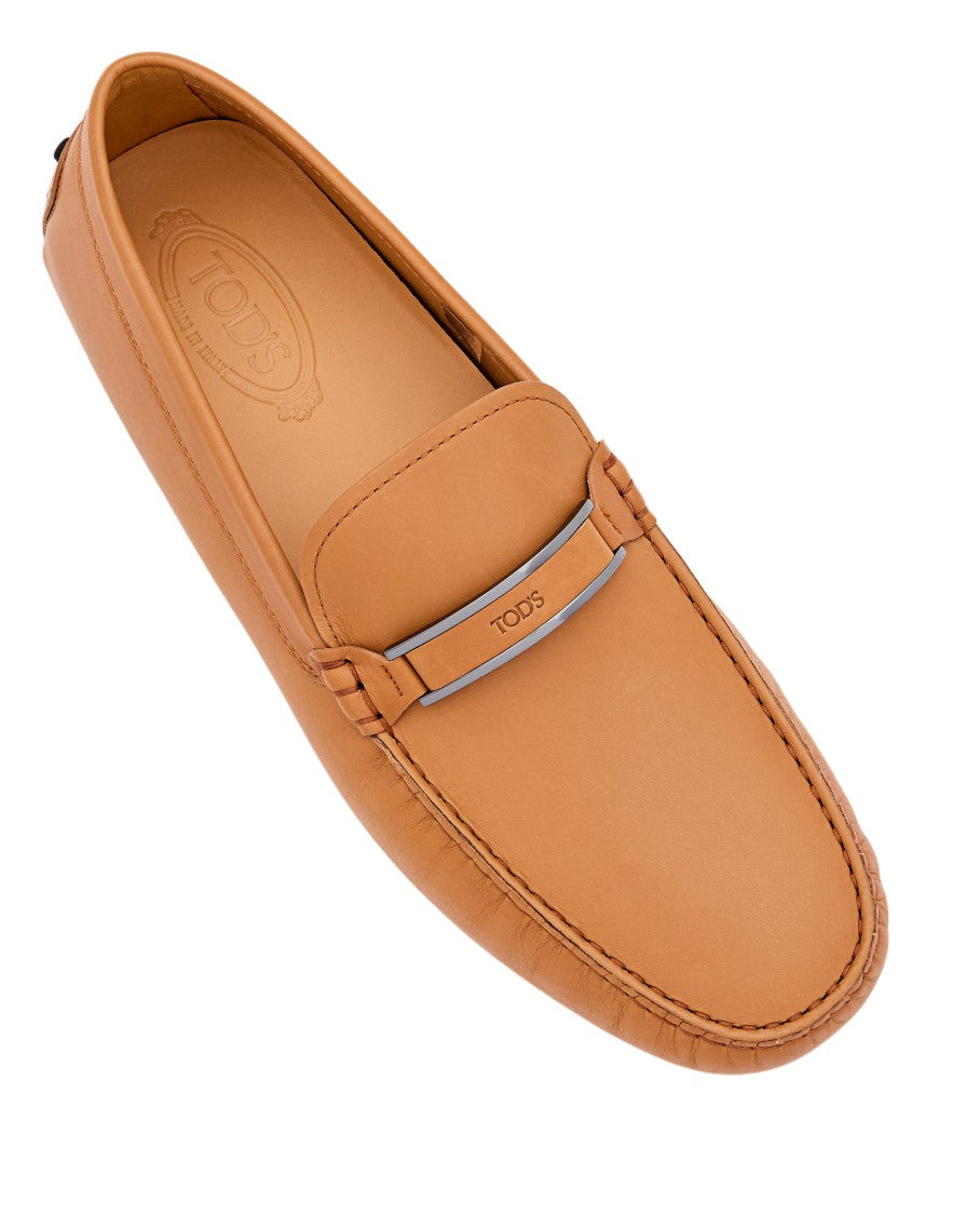 Tod's Leather Moccasin Loafers With Metal Bar Detail