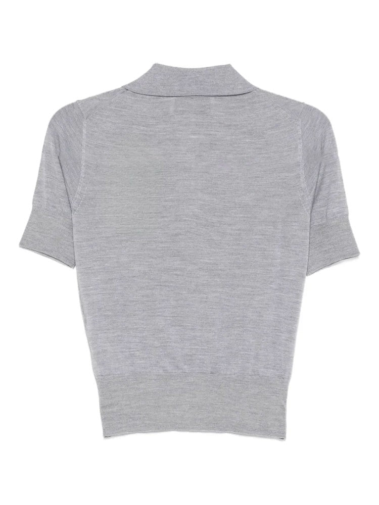 Ami Paris Grey Ami De Coeur Fine-Knit Wool-Silk Polo Shirt