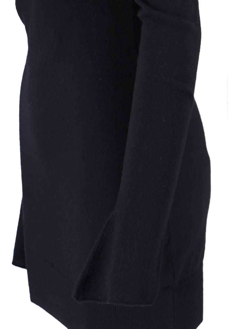 The Attico Asymmetrical Collar Black Dress With Logo Embroidery