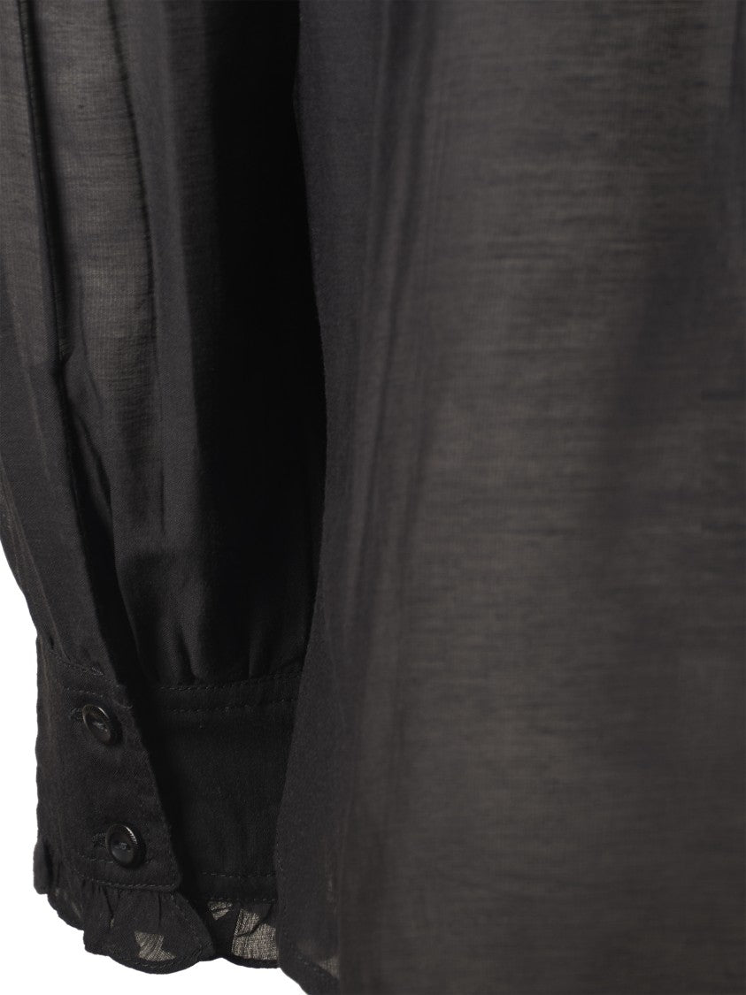 Isabel Marant Étoile Sheer Black Shirt With Ruffle Detailing