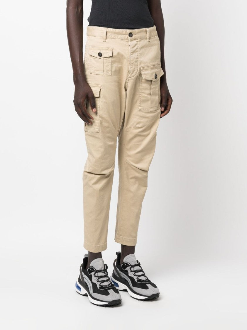 Dsquared2 Beige Tapered Cargo Cropped Cotton Trousers
