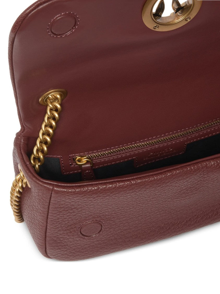 Pinko Textured Leather Handbag With Gold-Tone Chain Detail