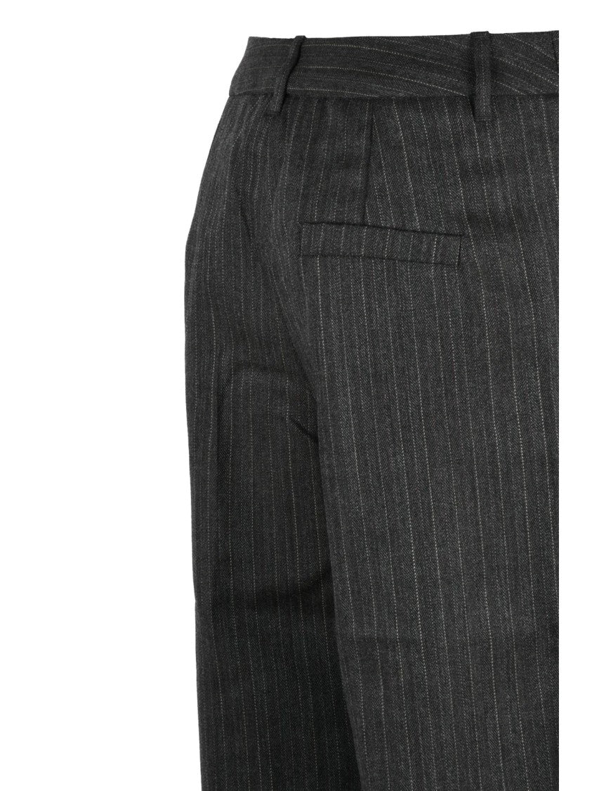 Marella Brown Pinstripe Wide-Leg Virgin Wool Pants