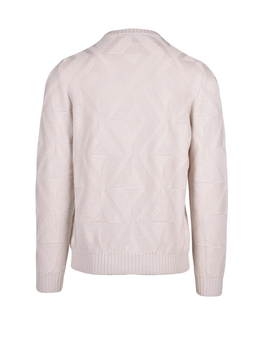 Alpha Studio Extra-Fine Merino Wool Crewneck Sweater With Geometric Knit Pattern