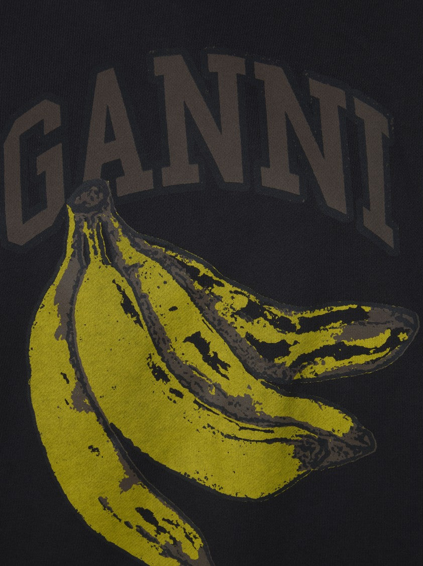 Ganni Black Banana Graphic Logo Hoodie