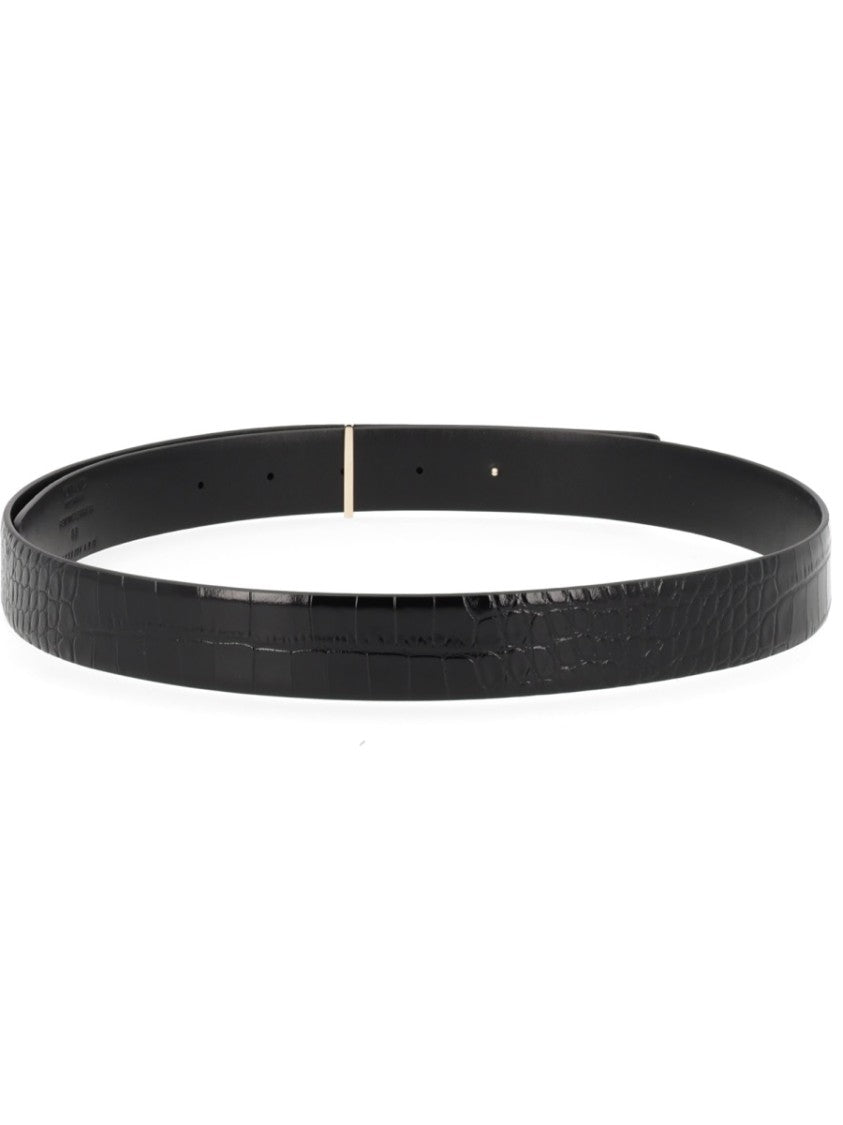 Tom Ford Crocodile Texture Minimalist Buckle Leather Belt