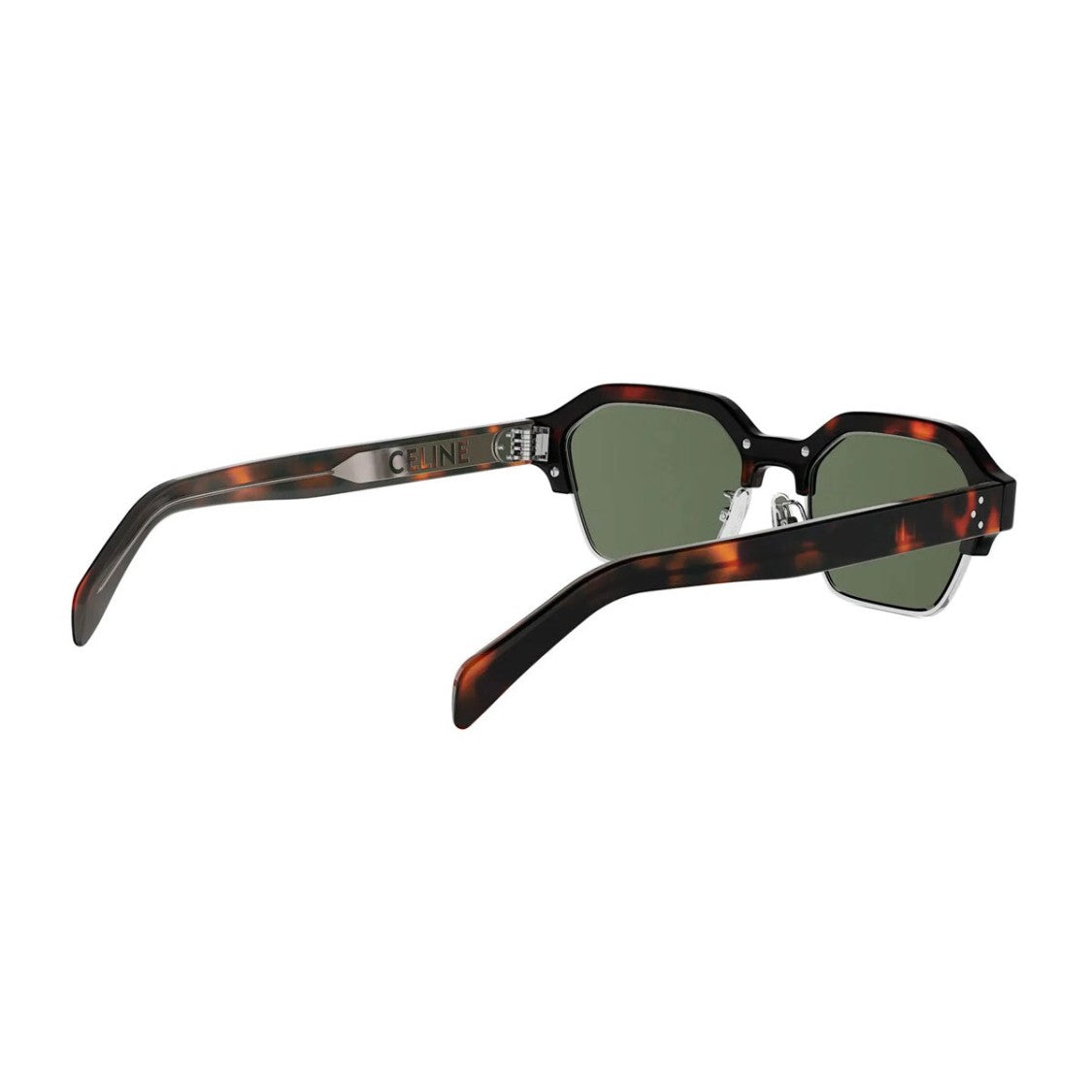 Celine Geometric Havana Sunglasses With Green Lenses