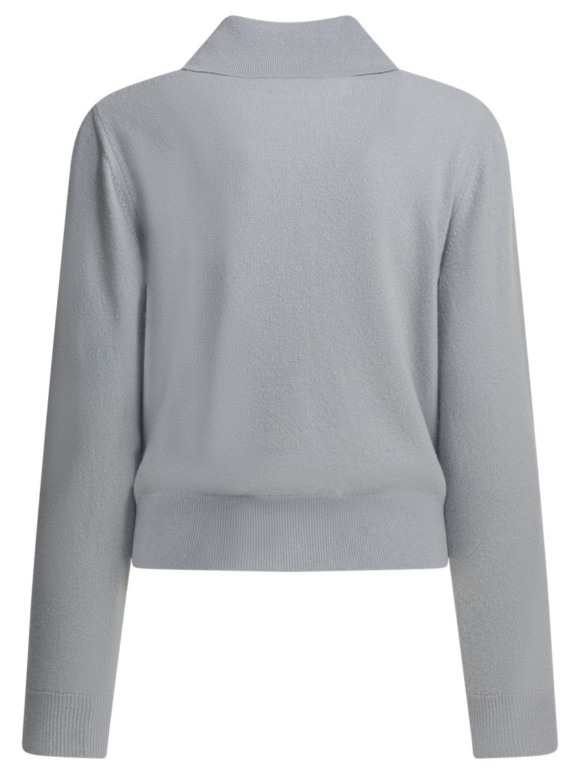 Maison Margiela Light Blue Wool Knitwear With Polo Collar And Ribbed Details