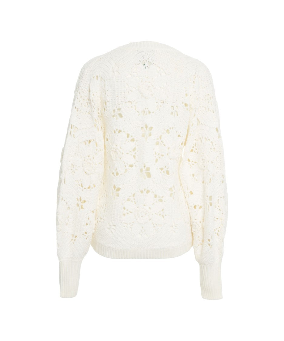 Farm Rio Openwork Knit Cardigan With Flower Motif