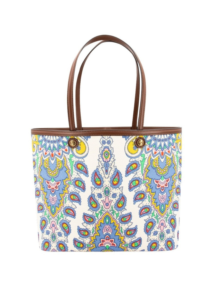 Etro Paisley Pattern Shopping Bag With Leather Trim And Removable Pouch