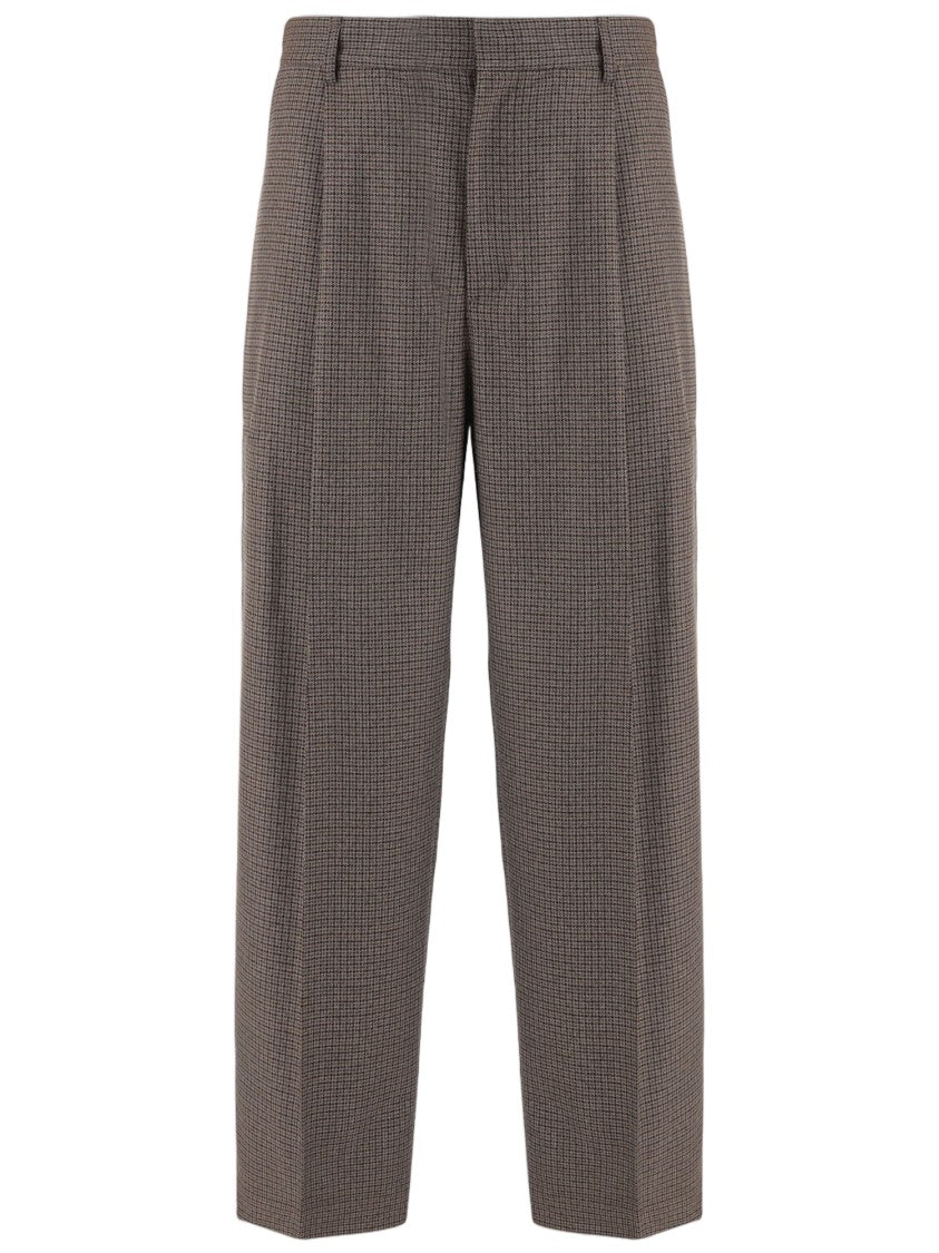 Darkpark Brown Checked Stretch Viscose Straight-Leg Pants