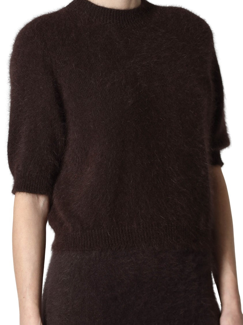 Roberto Collina Soft Fuzzy Textured Sweater In Dark Brown Angora Blend