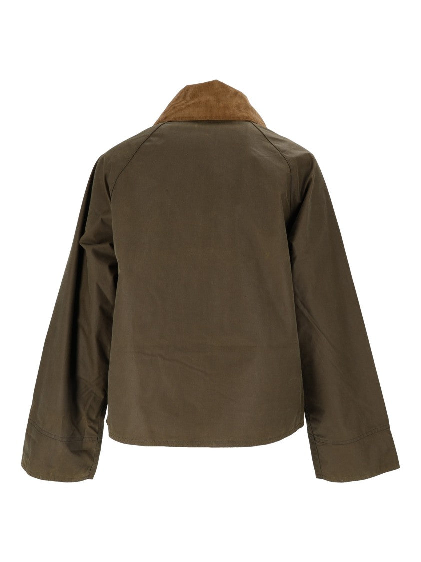 Barbour Modern Spey Cropped Corduroy-Collar Waxed Cotton Jacket