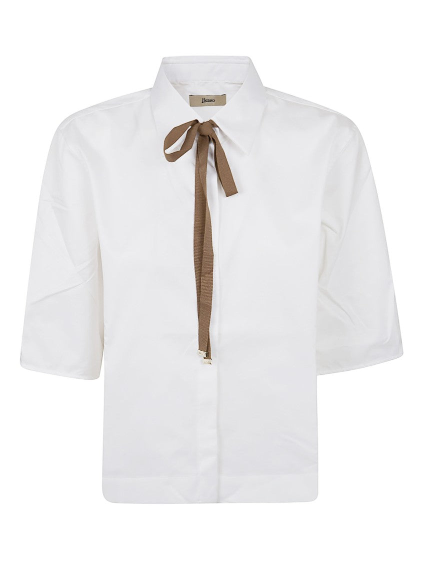 Herno White Cotton Waistcoat With Brown Ribbon Detail