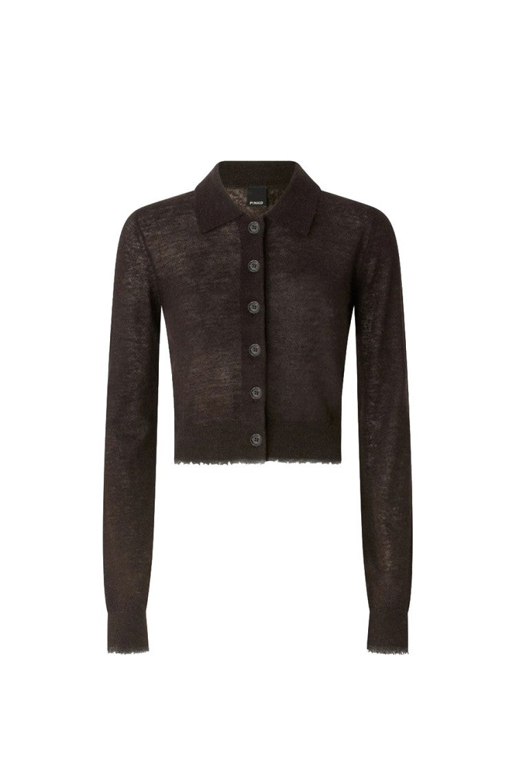 Pinko Brown Wool-Nylon Blend Cardigan Sweater