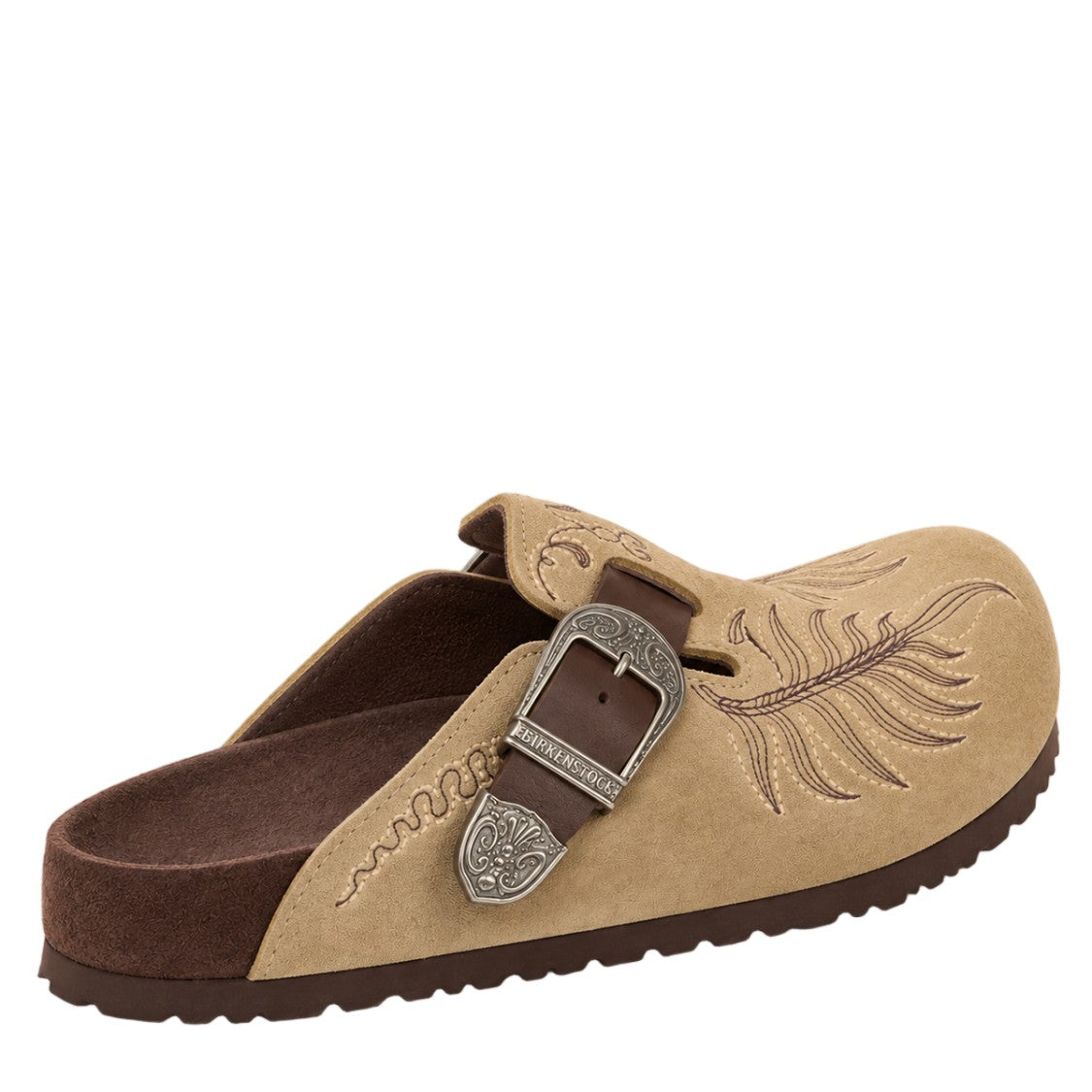 Birkenstock X Etro Slip-On Mule Flats With Intricate Feather Embroidery And Engraved Buckle