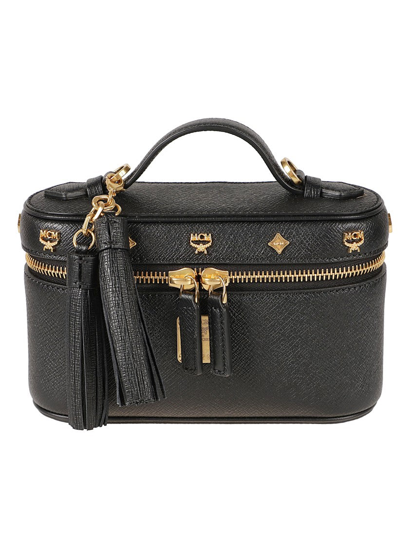 Mcm Textured Leather Rectangular Bag With Gold-Tone Accents