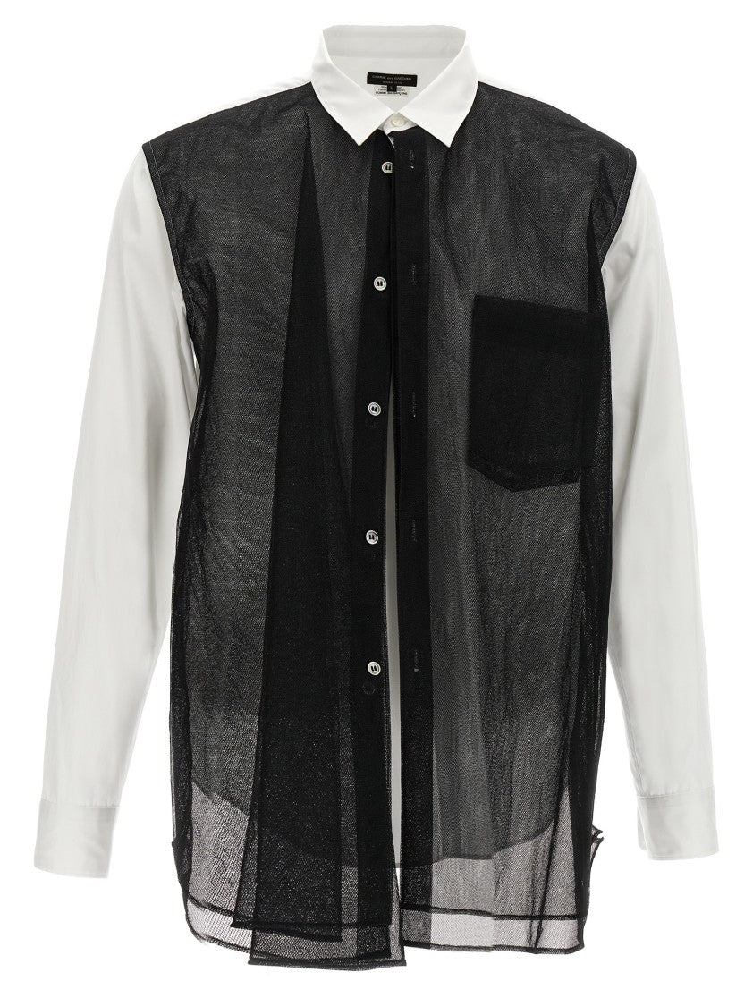 Comme Des Garçons Cotton Poplin Shirt With Sheer Tulle Overlay