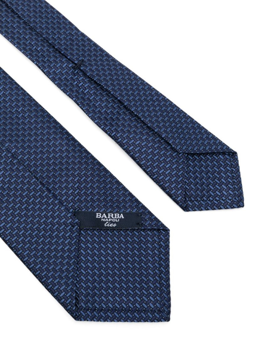 Barba Textured Blue Tie With Pointed Ends