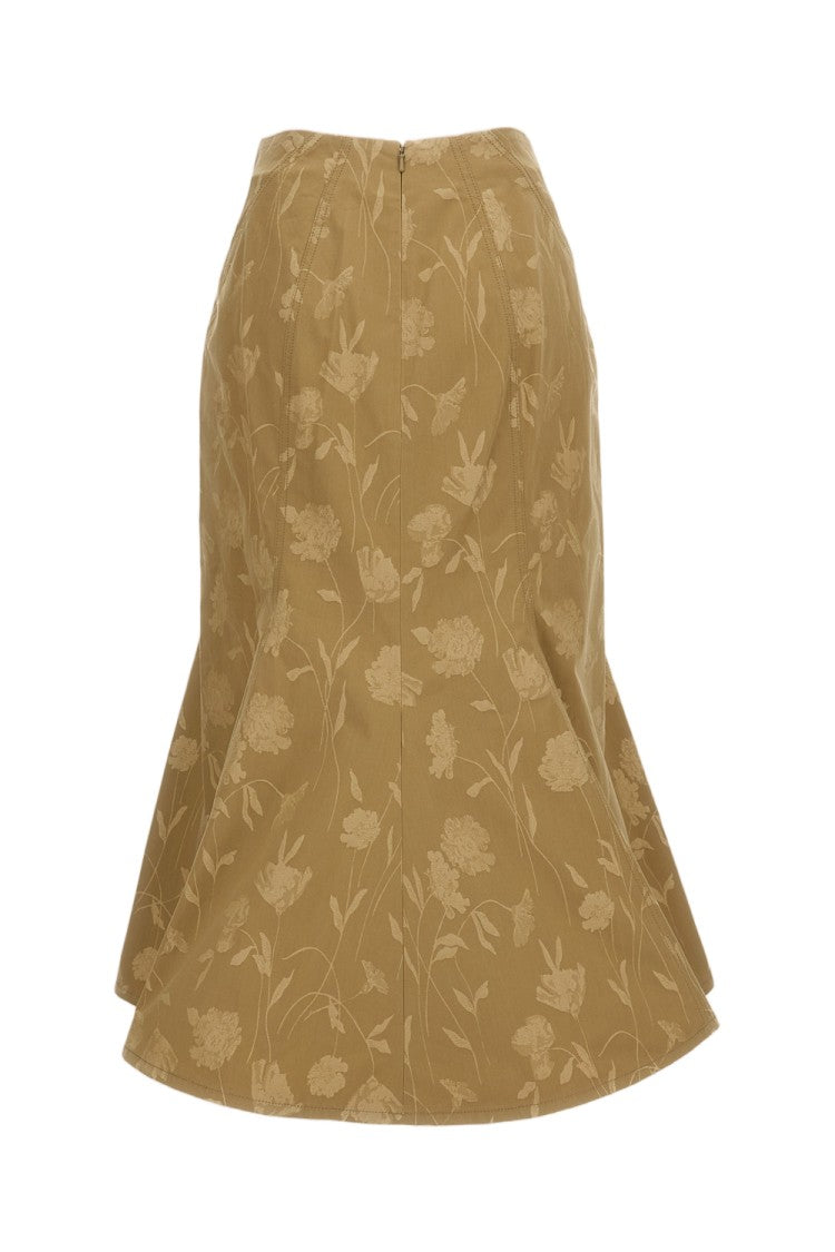 Erdem Cotton Jacquard Midi Skirt With Fluted Fishtail Silhouette