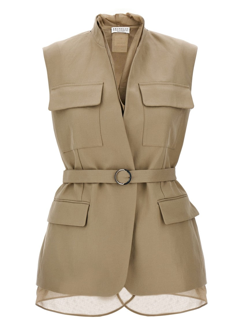 Brunello Cucinelli Layered Vest With Mandarin Collar