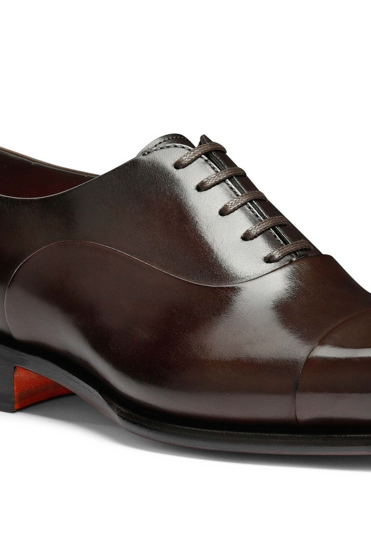 Santoni Isaac Model Antiqued Leather Oxford Shoes
