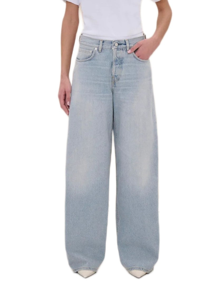 Haikure Light Blue Denim Jeans With Suede Logo Patch