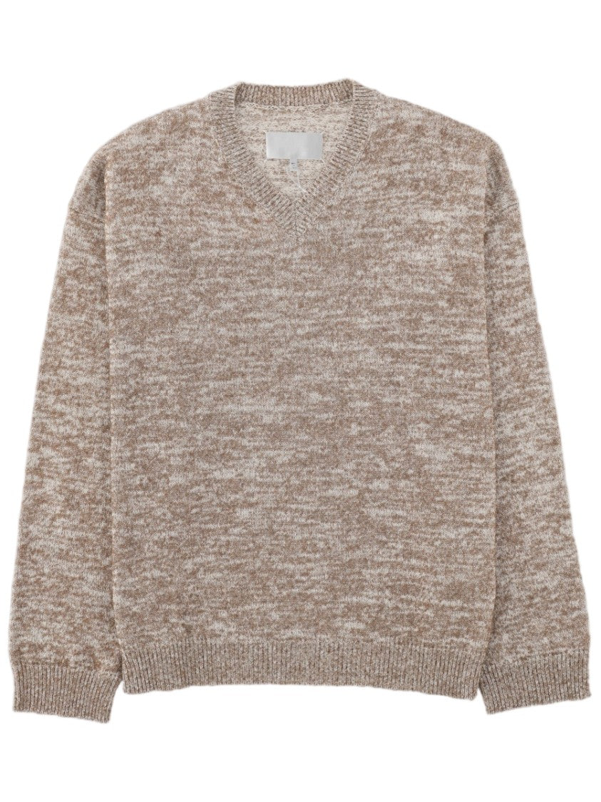 Maison Margiela Marled Knit Sweater With Subtle V-Neckline And Ribbed Details