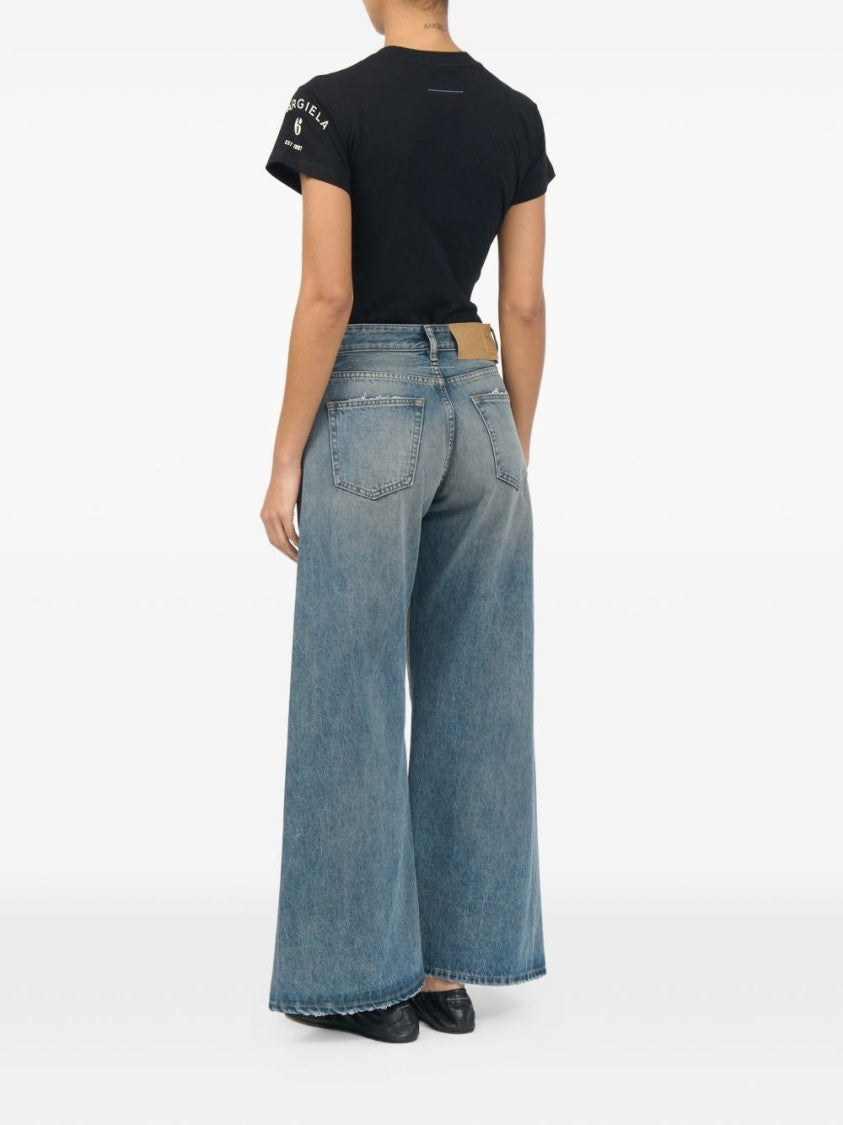 Mm6 By Maison Margiela Blue Wide-Leg High-Waist Distressed Jeans