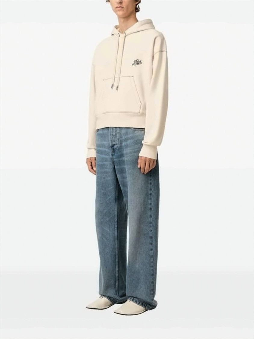 Ami Paris Cropped Hoodie With Drawstring And Embroidered Logo Detail