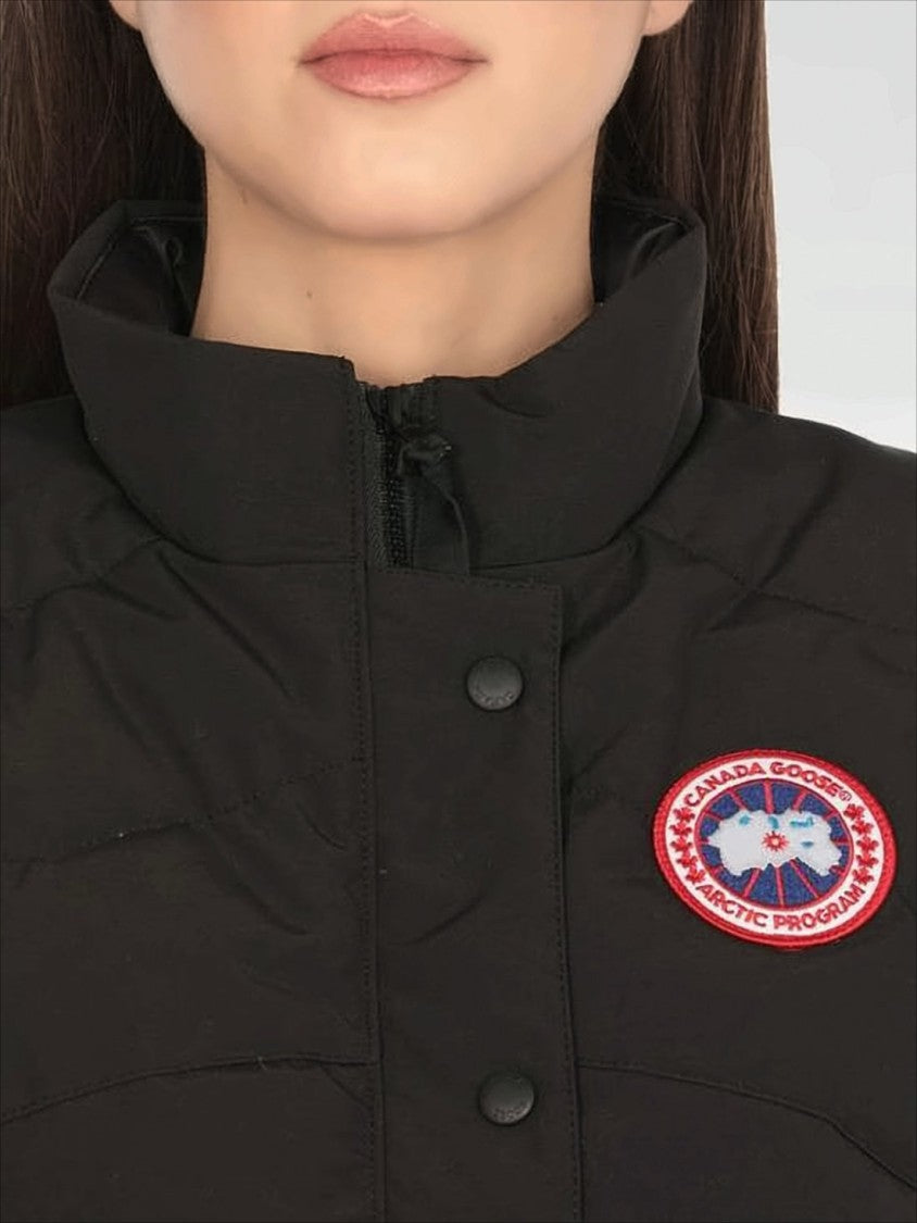 Canada Goose Quilted Black Vest With High Collar And Snap-Button Closure