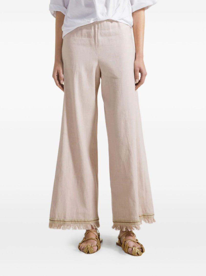 Seventy Pink Stretch Linen Fringed Pants